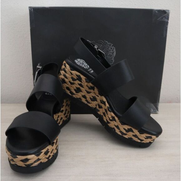 Vince Camuto Women Sz 6.5M Black Miapelle Espadrille Platform Wedge Sandals - Picture 1 of 12